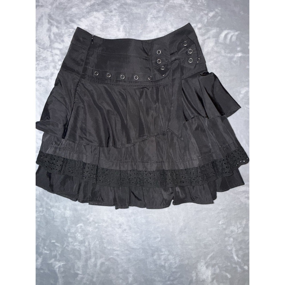 Black Schoolgirl Sz 13 Women's‎ Goth Skirt Bow Grommet Mini Ruffles PUNK